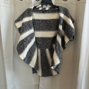 EXpress Womens Cardigan Small Black White Merino Wool Blend Stripe‎ Flowy 16832